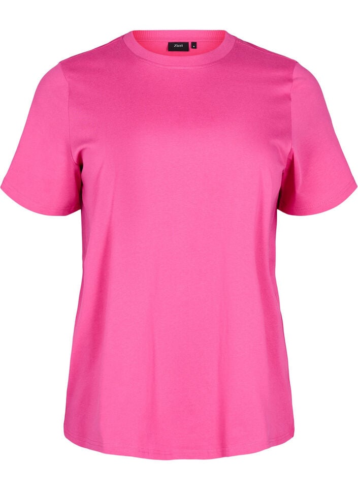 Basic T-skjorte i bomull med rund hals, Rosa, Packshot image number 0
