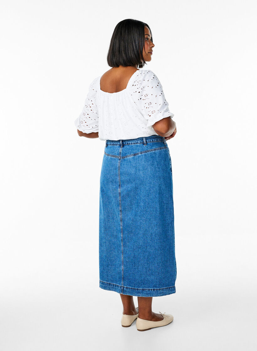 Denim maxiskjørt med knytebelte, Blue Denim, Model