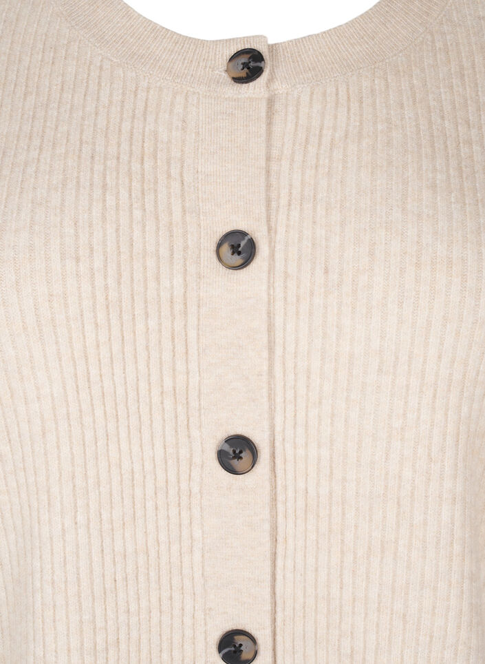 Ribbestrikket cardigan med knapper, Beige, Packshot image number 2