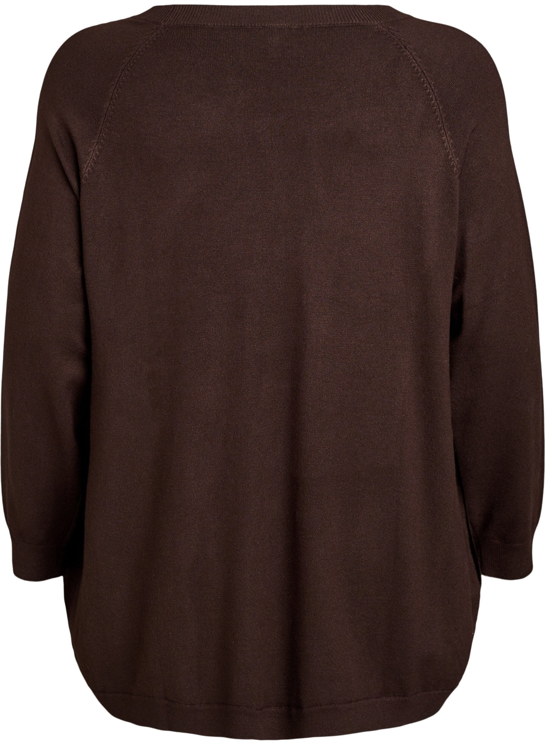 ZizziStrikkebluse med knapper i sidene, Brun, Packshot image number 1