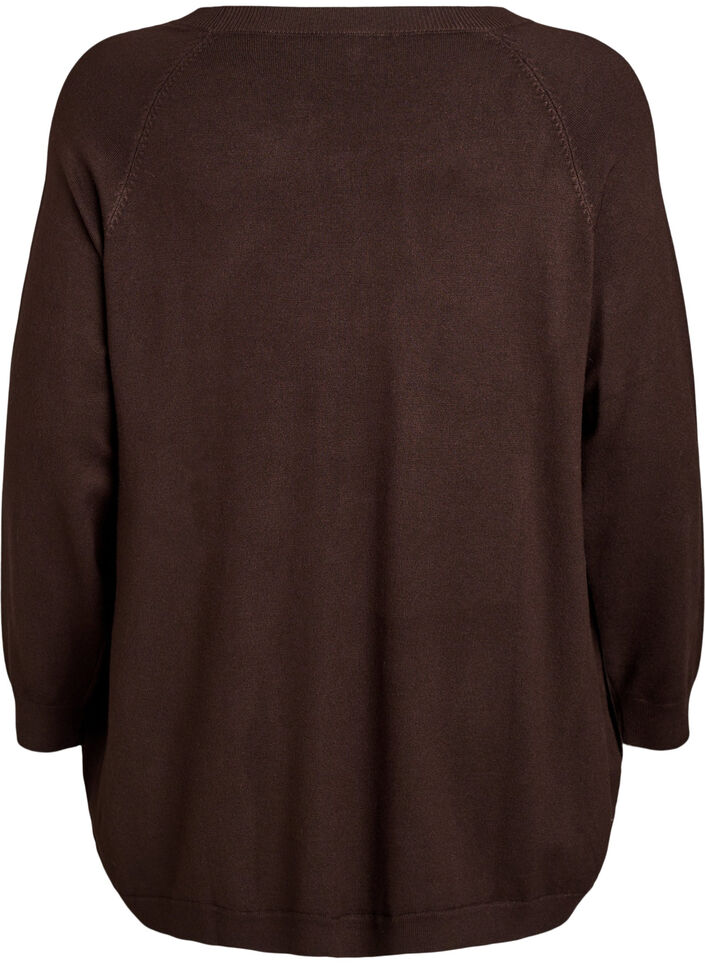 Strikkebluse med knapper i sidene, Brun, Packshot image number 1