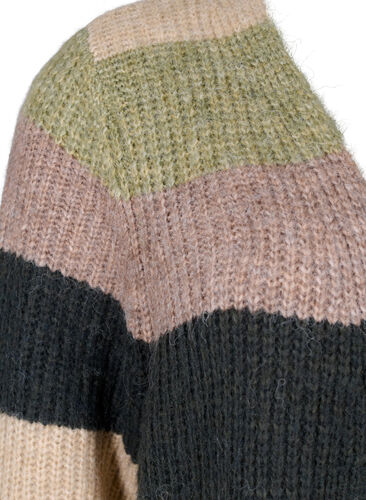 Lang, ribbestrikket cardigan med striper, Forest Night Comb, Packshot image number 2