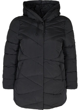 Vindtett jakke med hette og lommer, Black, Packshot image number 0