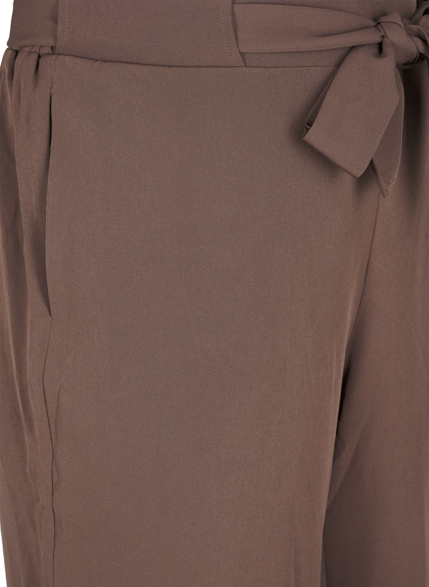 Zizzi L&oslash;se bukser med h&oslash;y midje og knytebelte, Brun, Packshot image number 2