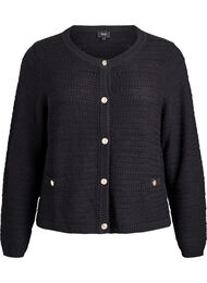 Cardigan med strukturstrikk og dekorative knapper, Svart