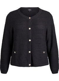 Cardigan med strukturstrikk og dekorative knapper, Svart Cardigan med strukturstrikk og dekorative knapper