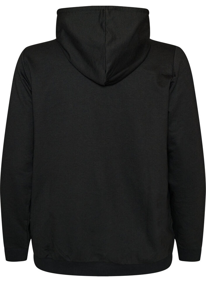 Genser med hette og trykk, Svart, Packshot image number 1