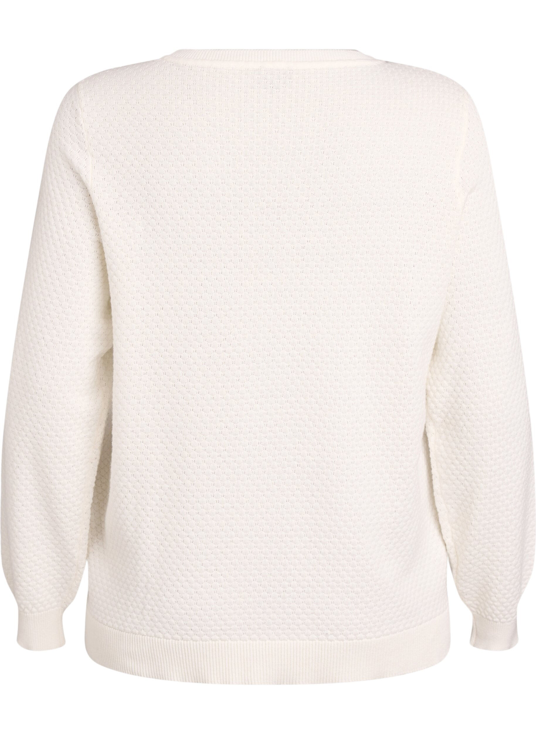 Zizzi Strikkebluse i bomull med strukturm&oslash;nster, Vanilje, Packshot image number 1