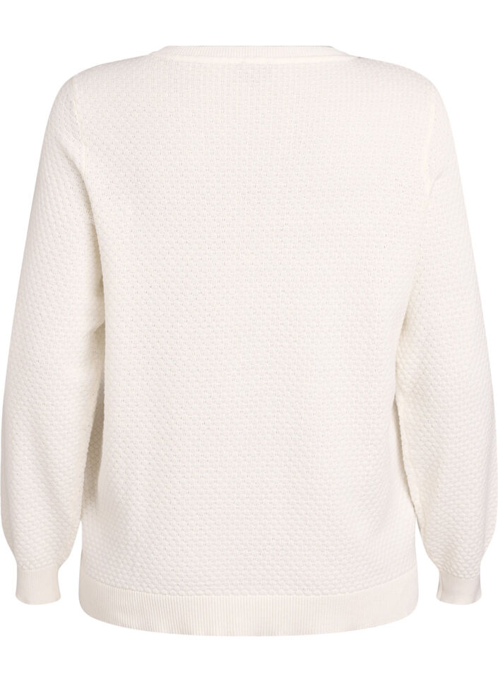 Strikkebluse i bomull med strukturmønster, Vanilje, Packshot image number 1