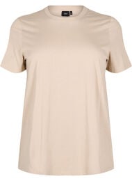 Basic T-skjorte i bomull med rund hals, Beige