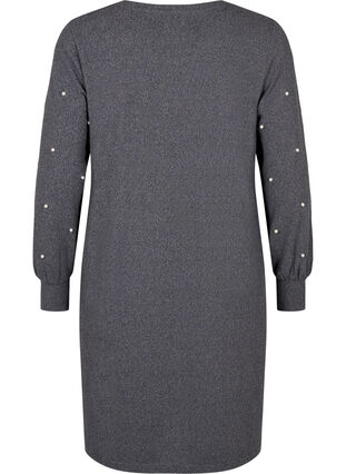 Langermet kjole med perledetaljer, Dark Grey Melange, Packshot image number 1