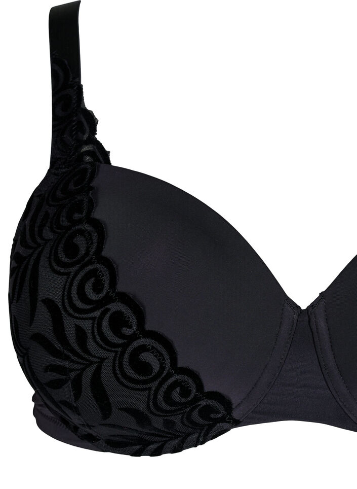 Formstøpt BH med fløyelsmønster, Svart, Packshot image number 2