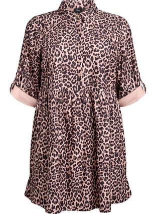 Zizzi Fløyelskjole med leopardmønster, Brun, Packshot image number 0