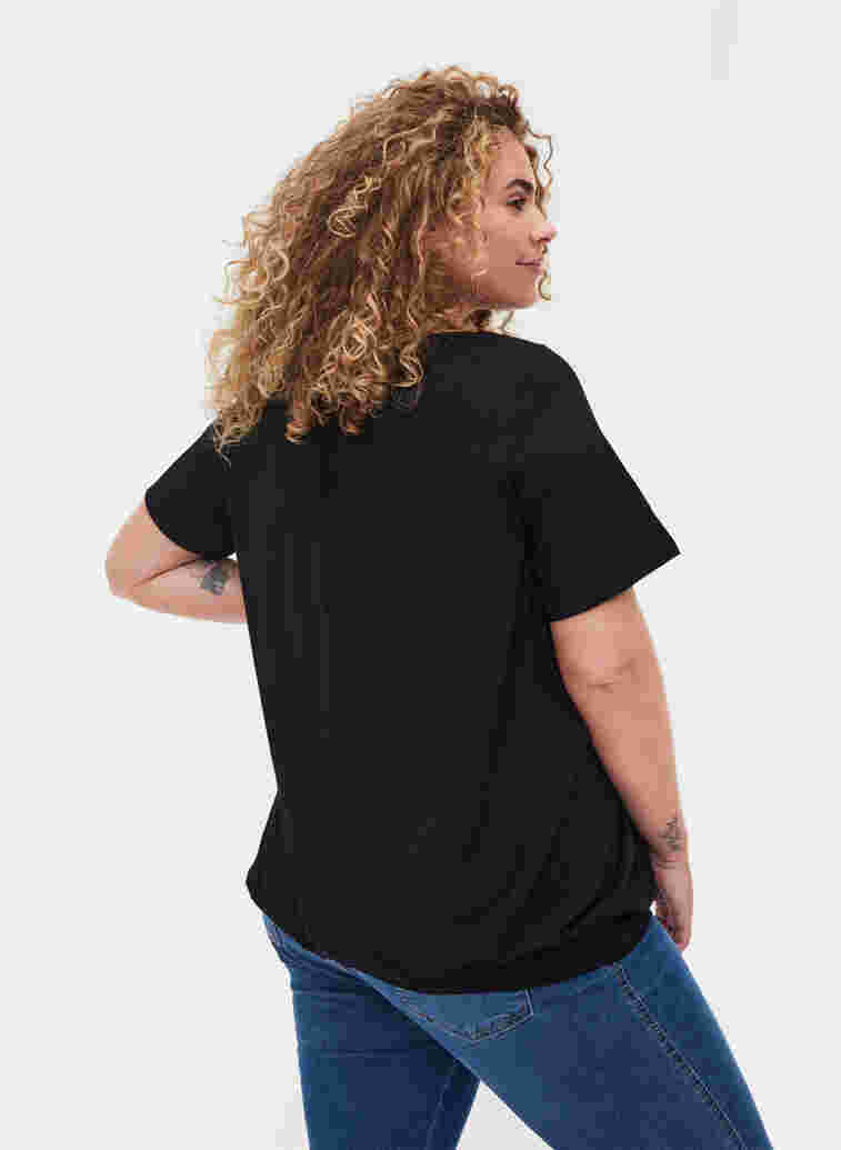 T-skjorte i viskose med strikk, Black, Model image number 1