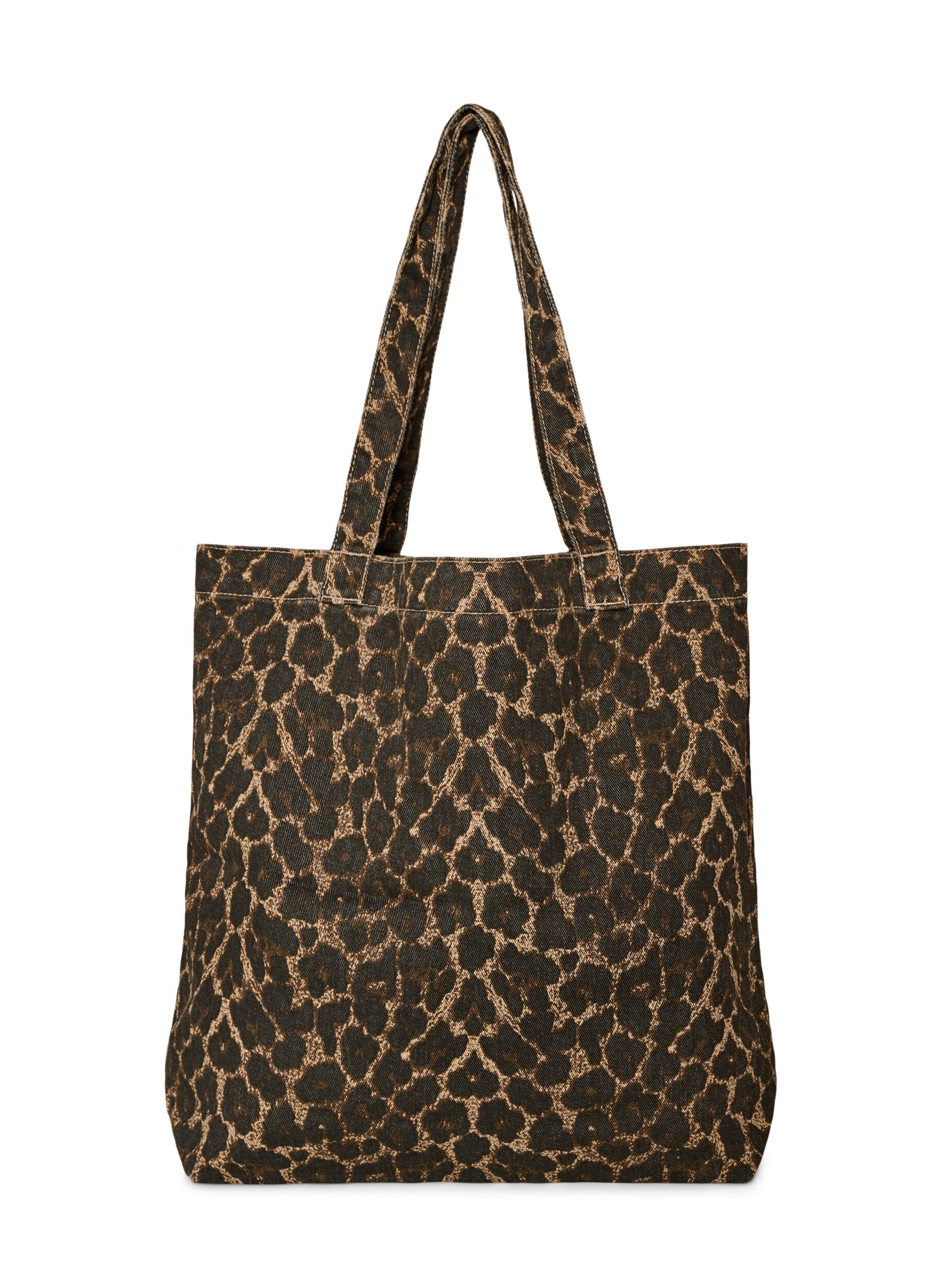 ZizziDenim shopper veske med leopardm&oslash;nster, Brun, Packshot image number 1