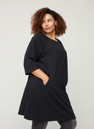 Kjole med 3/4-ermer og lommer, Black, Model image number 2