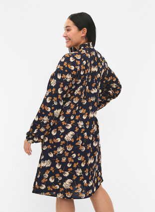 FLASH – Langermet kjole med blomstertrykk, Navy Brown Flower, Model image number 1