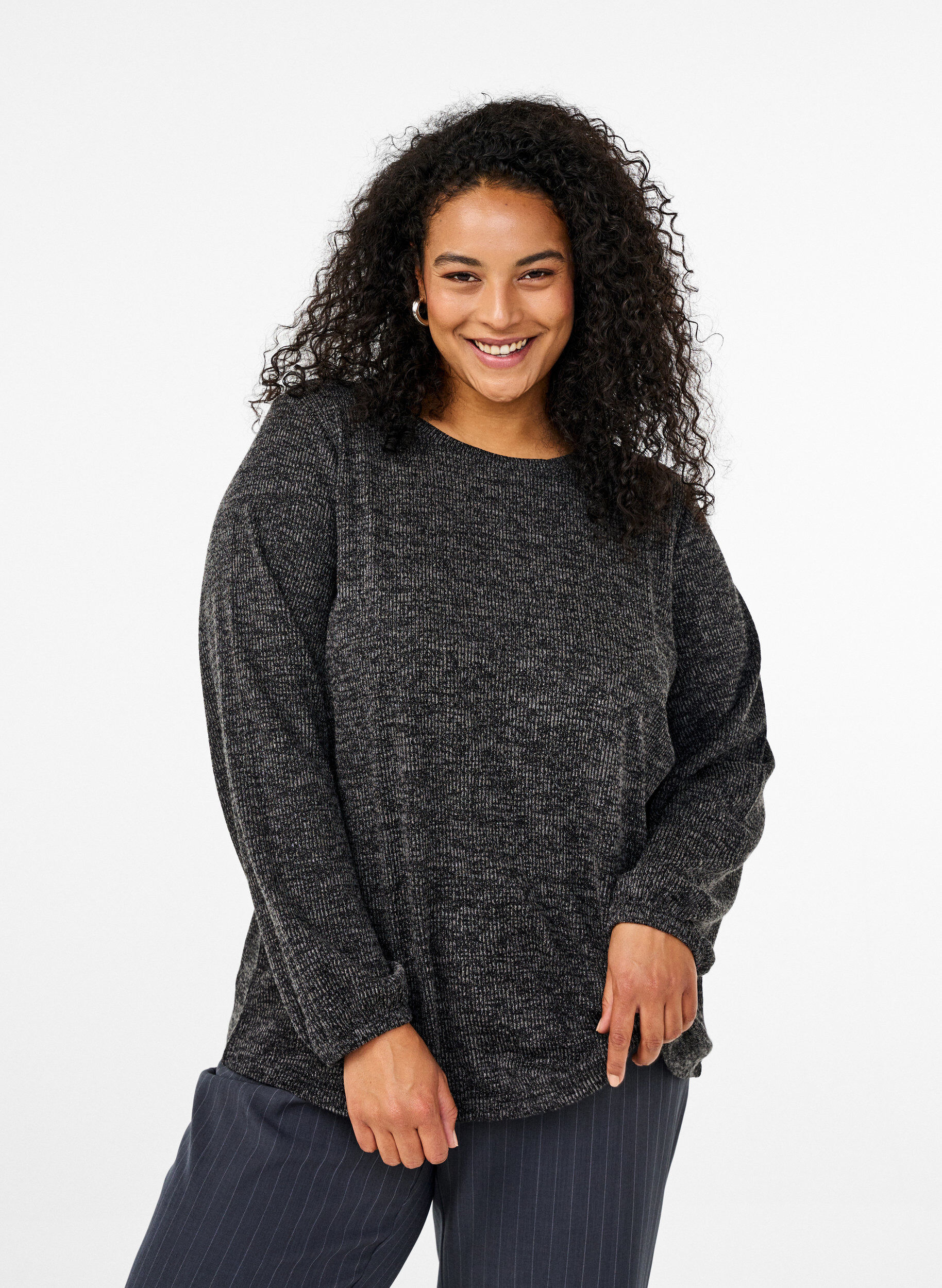 Zizzi FLASH - Jerseybluse med lange ermer, Gr&aring;, Model image number 0