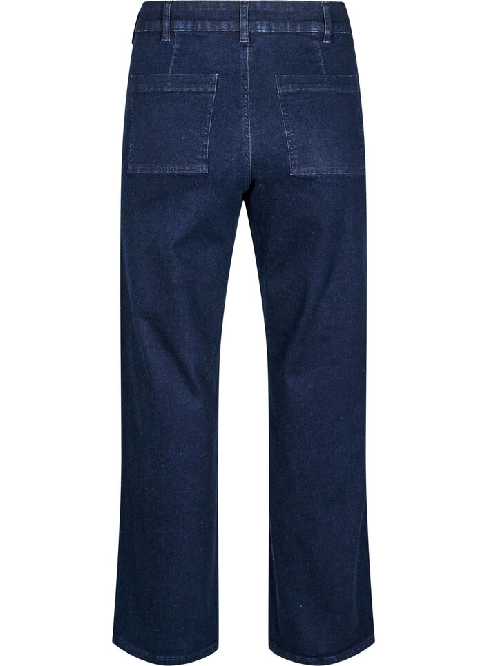 Jeans med h&oslash;y midje og vide ben, Bl&aring;, Packshot image number 1