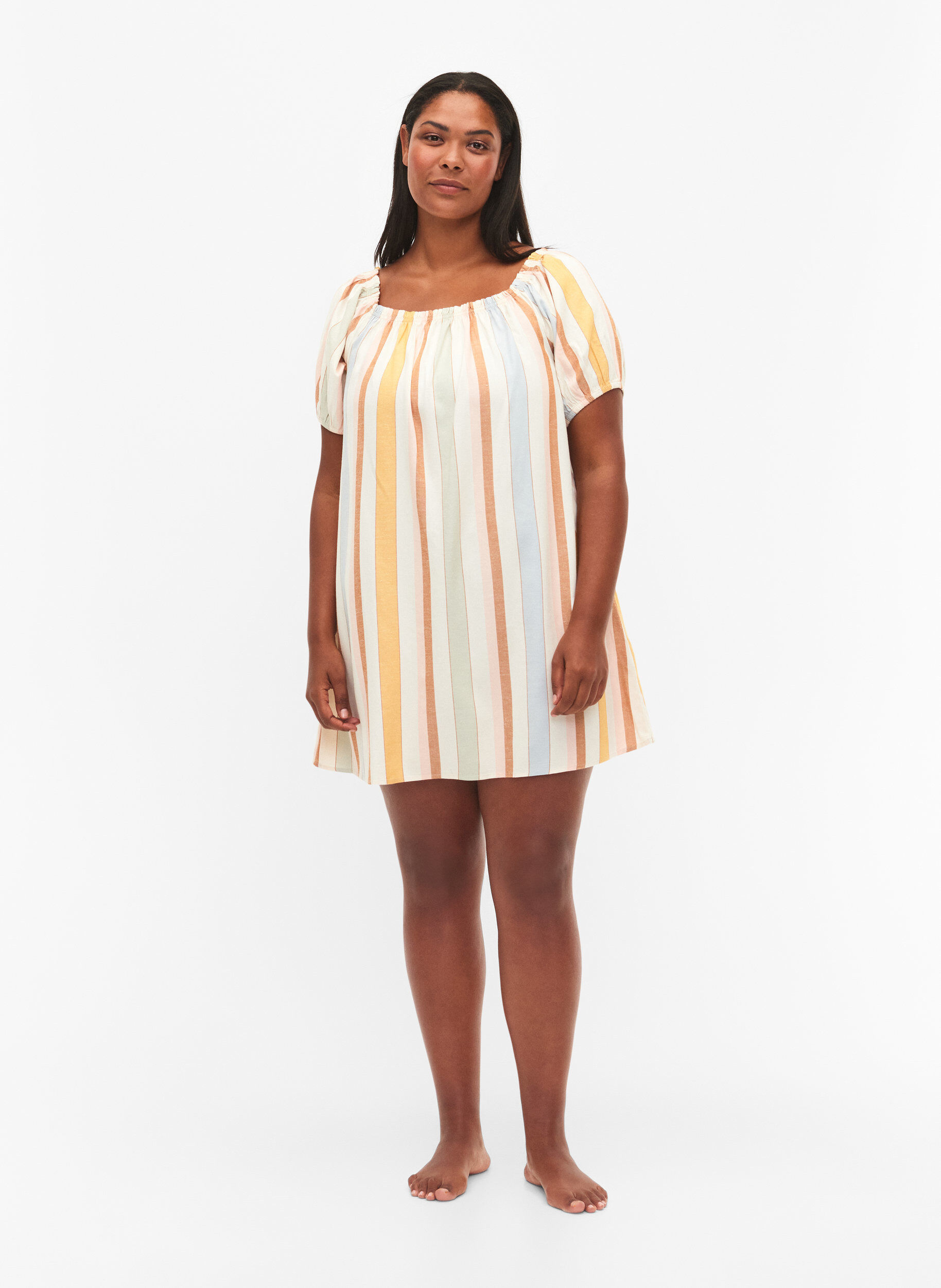 Zizzi Off-shoulder strandtunika, Striped Jaquard, Model image number 3