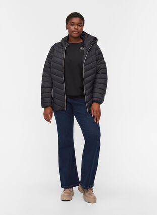 Lett jakke med quiltet mønster, hette og lommer, Black, Model image number 2