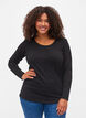 Ensfarget basisbluse i bomull, Solid Black, Model image number 0