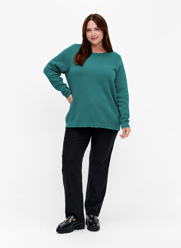 Bluse i strukturstrikket bomullskvalitet, Deep Lake, Model image number 2