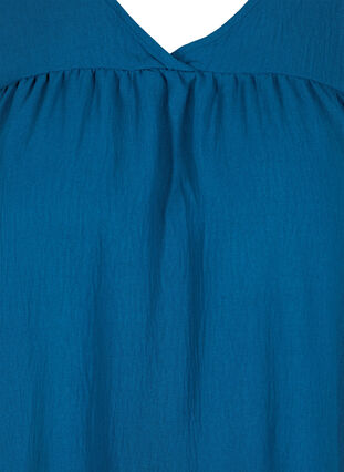 Ensfarget bluse med korte puffermer, Poseidon, Packshot image number 2