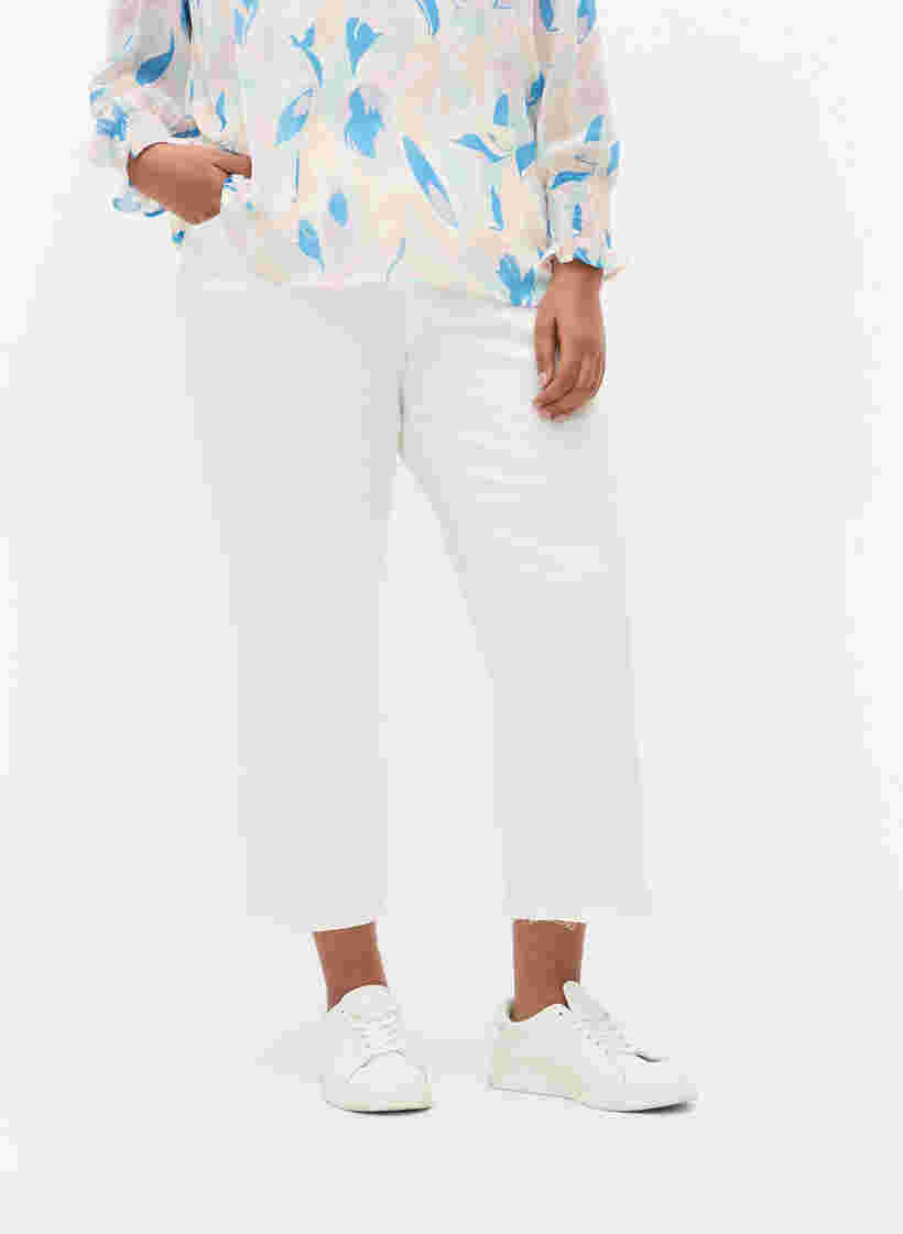 7/8-lengde jeans med rå kanter og høyt liv, White, Model image number 2