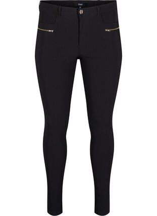 Tettsittende bukser med glidelåsdetaljer, Black, Packshot image number 0