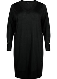 Strikkekjole i viskose med glitter og splitter, Black w. DTM Lurex