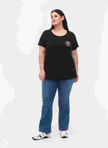 T-skjorte i bomull med trykk foran, Black W. Chest print, Model image number 2