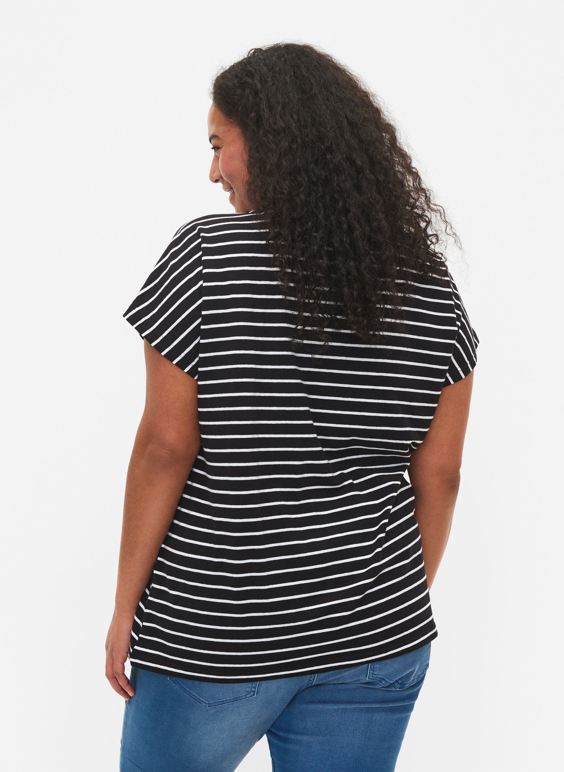 ZizziT-skjorte i bomull med striper, Black W. Stripe, Model image number 1