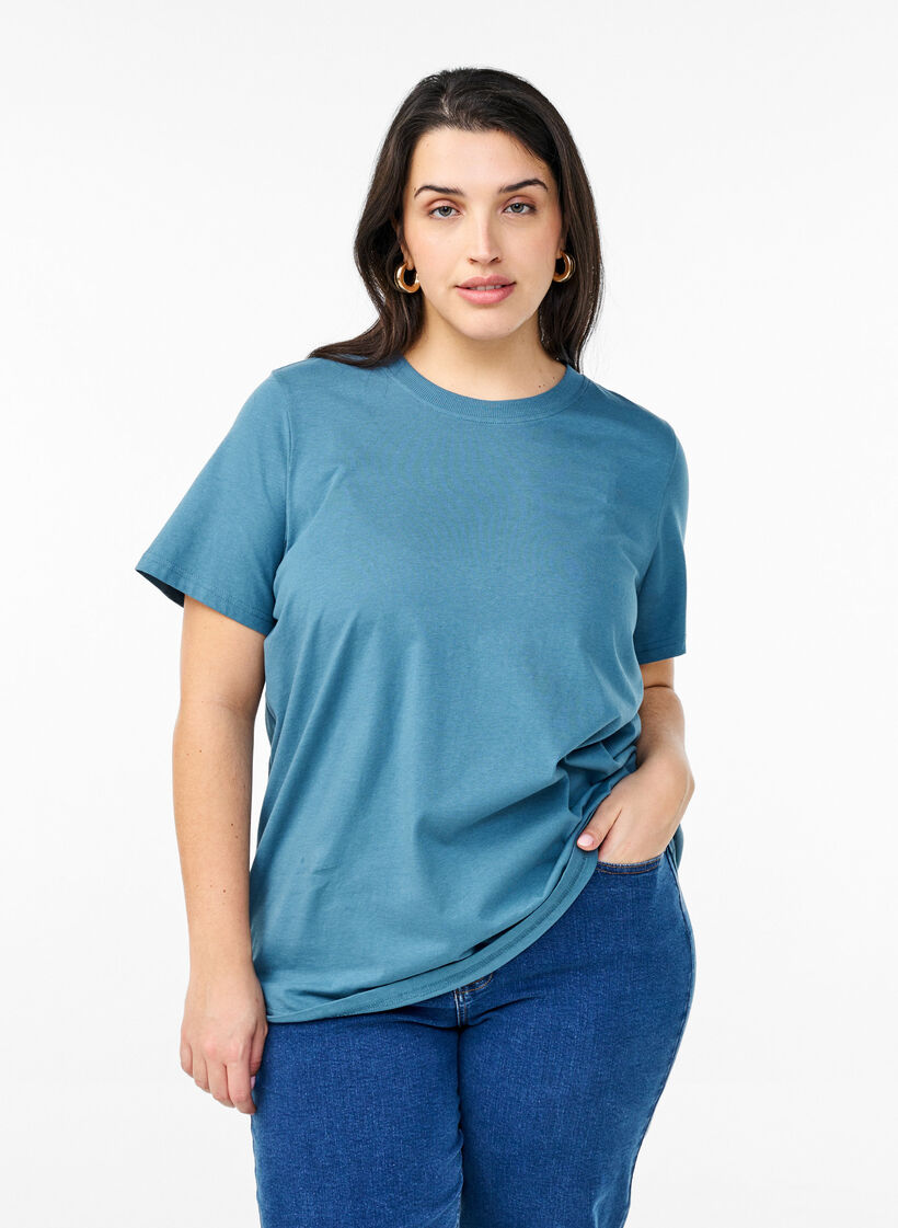 Basic T-skjorte i bomull med rund hals, Gr&aring;, Model image number 0
