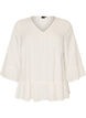 Bluse med tekstur, V-hals og rysjer, Vanilje, Packshot image number 0
