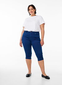 Slim fit Army caprijeans med høy midje, Blå Slim fit Army caprijeans med høy midje, Blå, Model