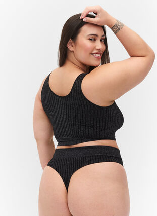 G-streng med glitter og normal høyde livet, Black w. Lurex, Model image number 1