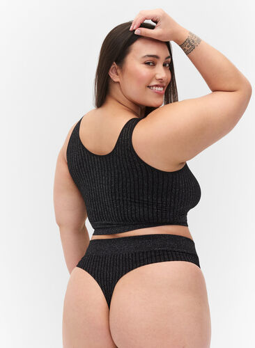 G-streng med glitter og normal høyde livet, Black w. Lurex, Model image number 1