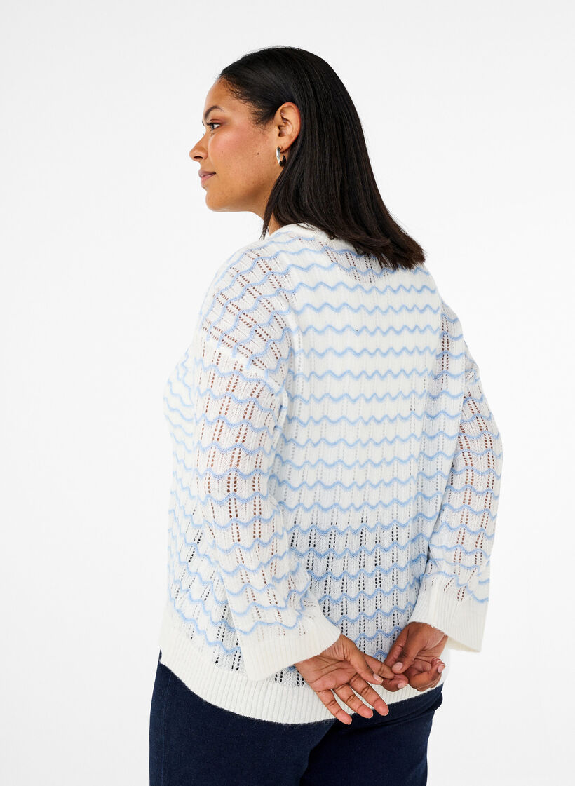 Løsstrikket bluse med bølgemønster, Cloud Dancer Comb, Model image number 1