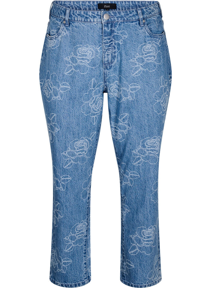Mille jeans med blomstertrykk, Light Blue Denim, Packshot
