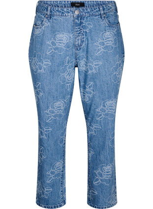 Zizzi Mille jeans med blomstertrykk, Light Blue Denim, Packshot image number 0