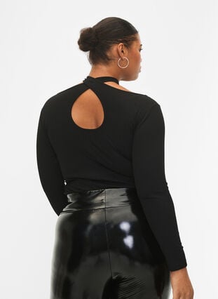 Cut-out bluse med lange ermer, Black, Model image number 1