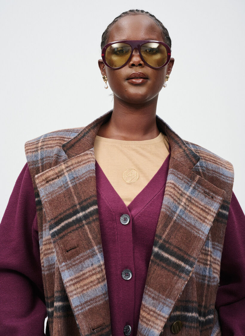 Lang rutete vest, Brown Blue Check , Image
