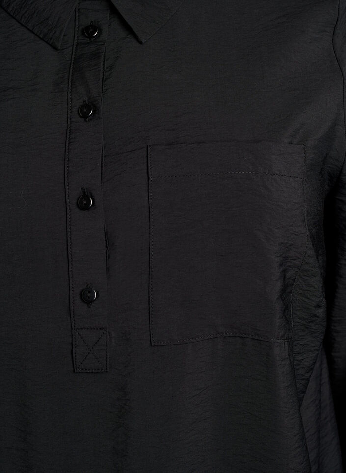 Kort kjole med krage og brystlomme, Svart, Packshot image number 2