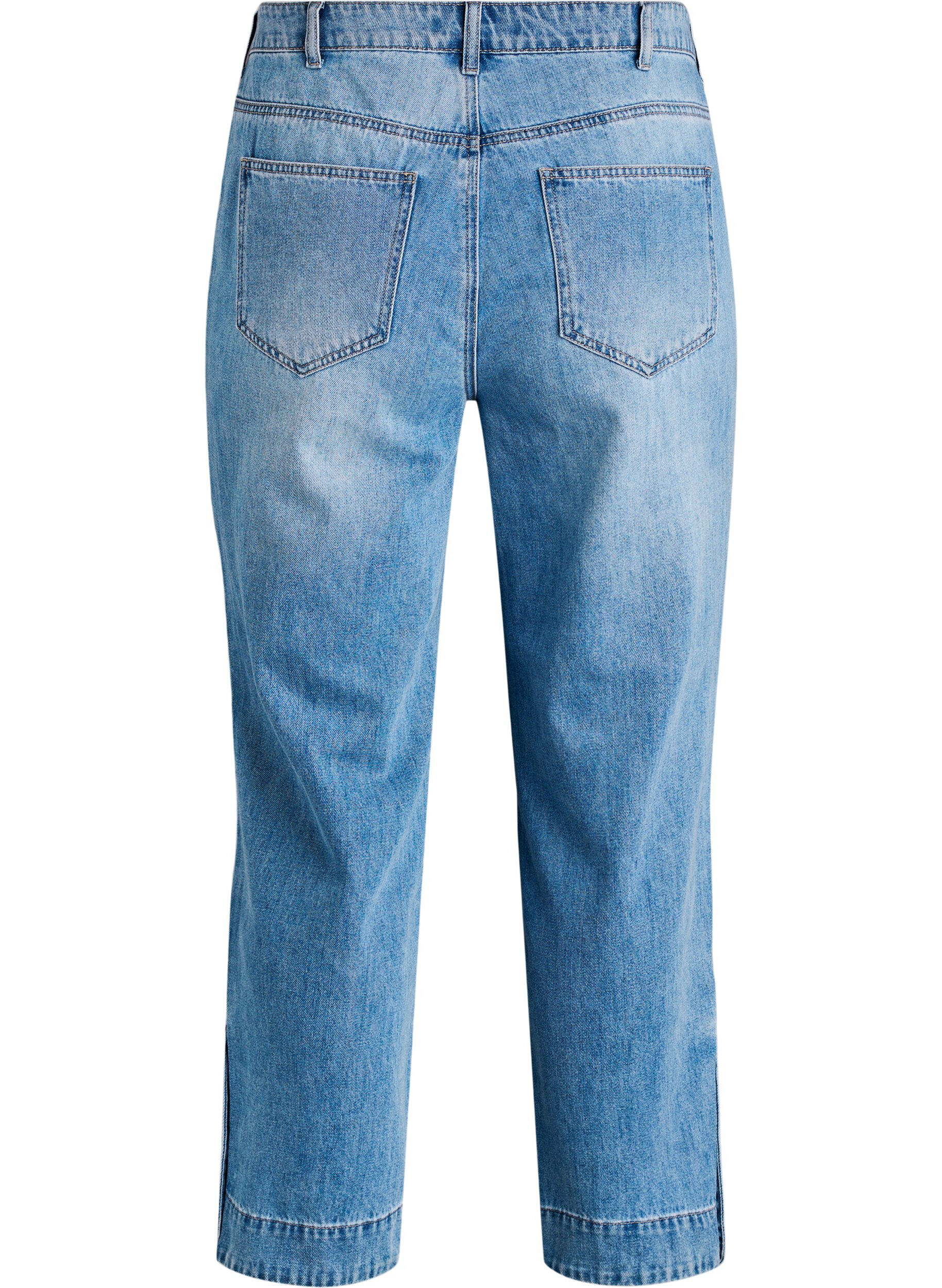 ZizziAvkuttede Kiana jeans med straight fit og knappdetaljer, Bl&aring;, Packshot image number 1
