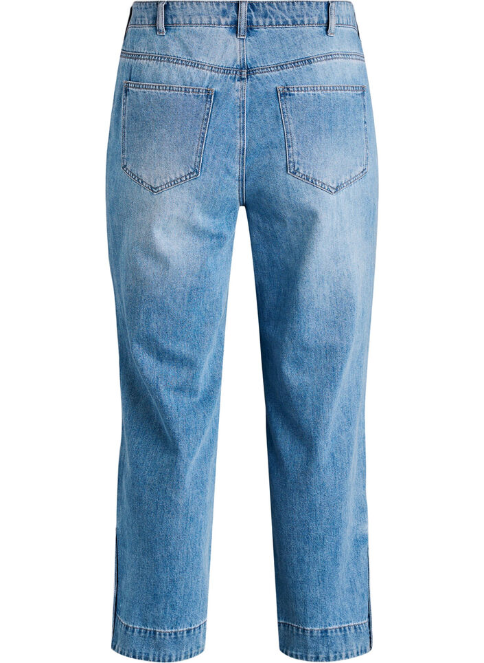Avkuttede Kiana jeans med straight fit og knappdetaljer, Bl&aring;, Packshot image number 1