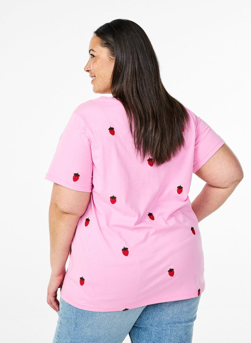 T-skjorte i &oslash;kologisk bomull med broderte motiv, Rosa, Model image number 2