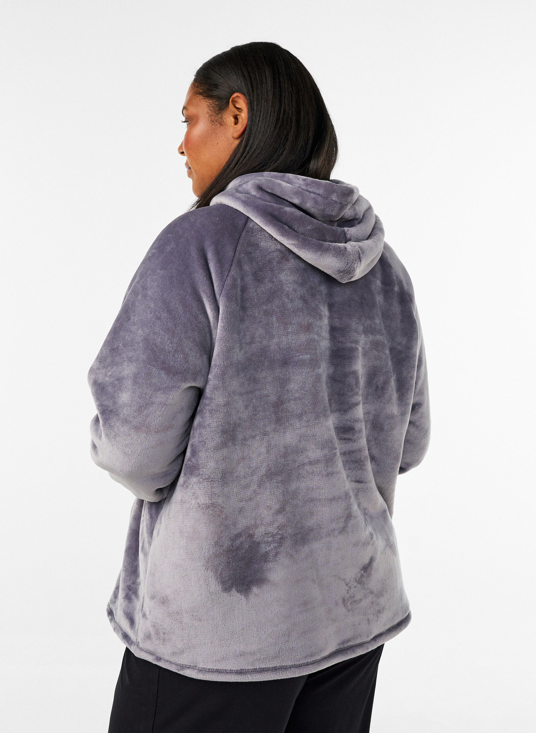 ZizziVelour-hettegenser med kengurulomme, Gr&aring;, Model image number 2