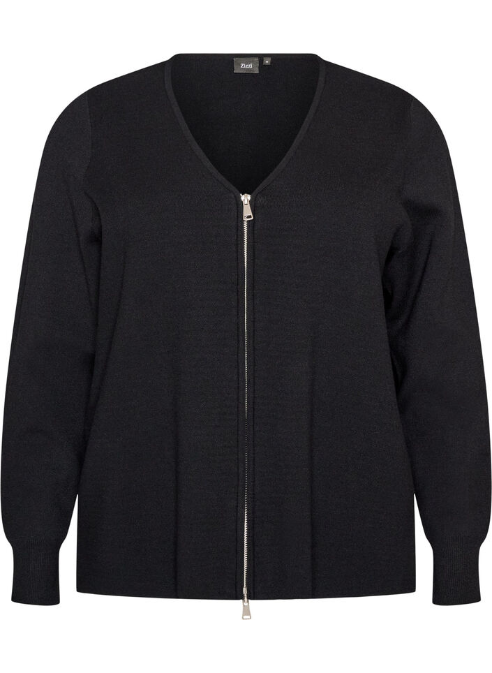 Cardigan med toveis glidel&aring;s, Svart, Packshot image number 0
