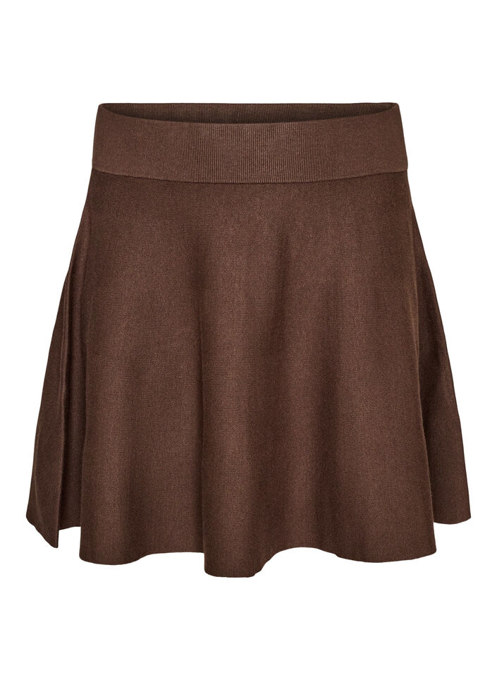 Kort strikket A-linjeformet skj&oslash;rt, Brun, Packshot image number 0